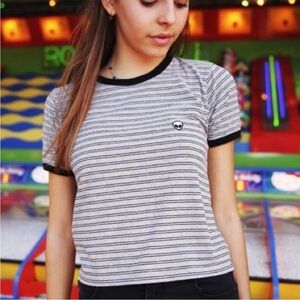 Brandy Melville John Galt Grey Striped Alien Ringer Tshirt